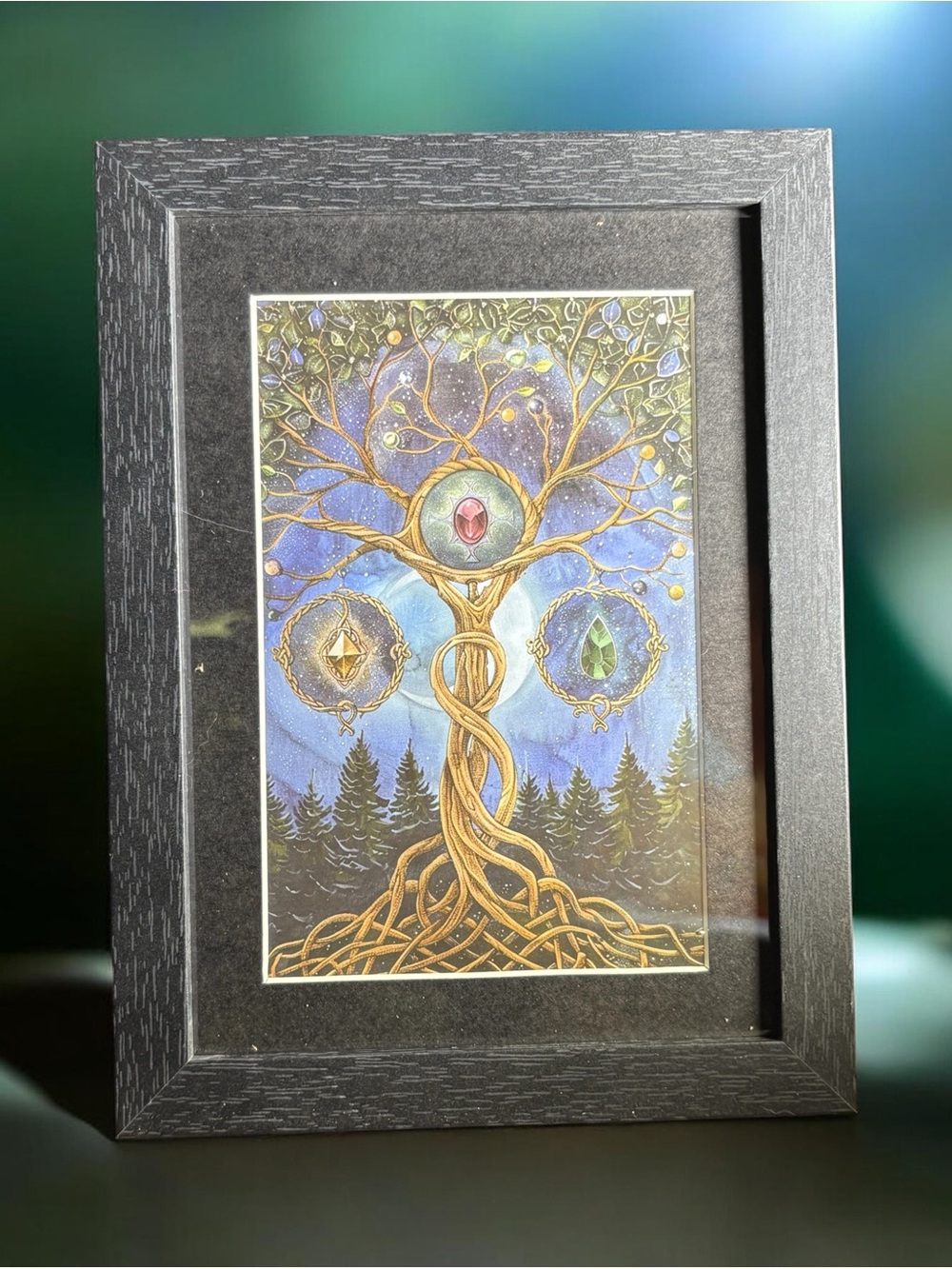 Tree of Life Crystal Framed Art 5x7 Mystical Celtic Witchy Decor